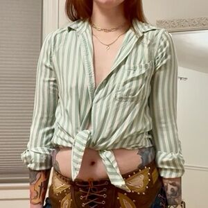 beachlunchlounge Green and White Striped Top